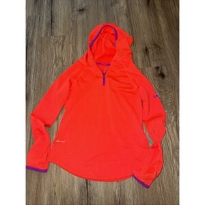 Nike Pro Girls Youth Medium Orange And Purple Hooded Pullover Dri Fit